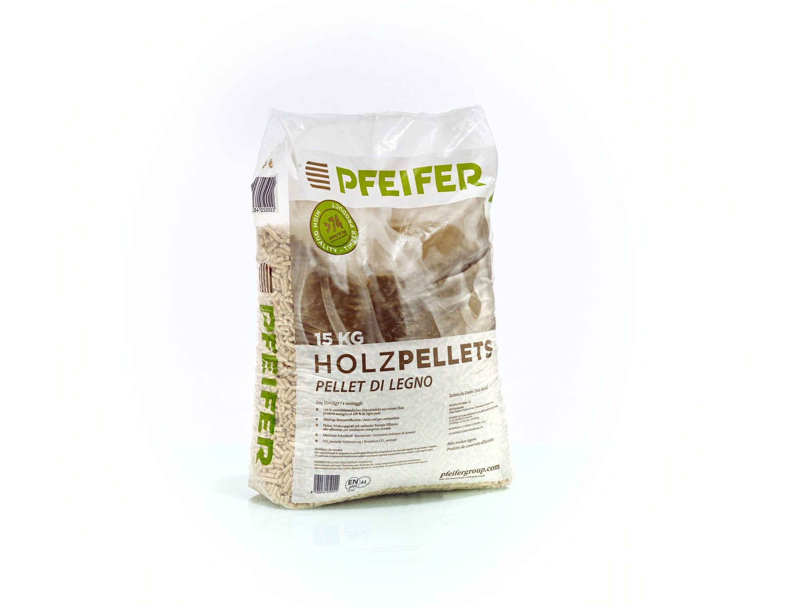 Træpiller PFEIFER A1 6 mm – Palle 1.050 kg (70 × 15 kg)